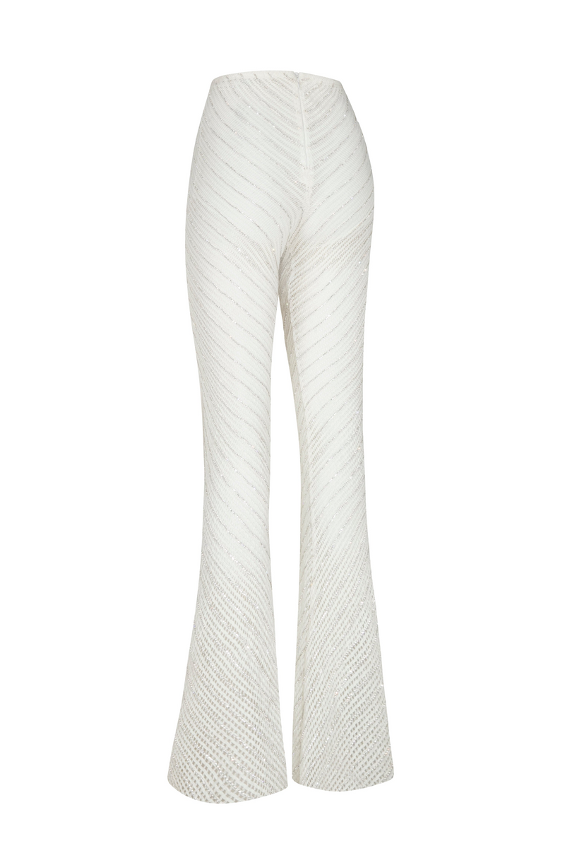 Laurel White Crochet Pants With See Through Leg Detail