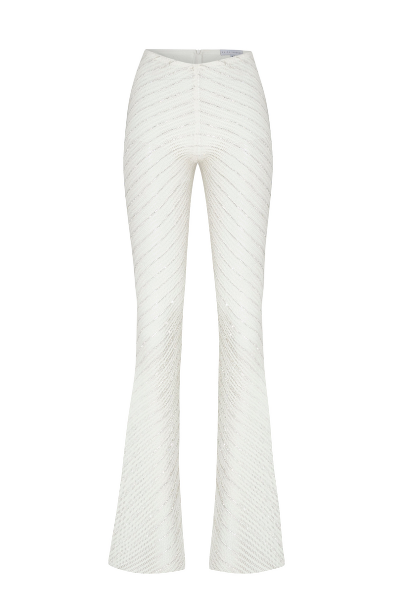 Laurel White Crochet Pants With See Through Leg Detail